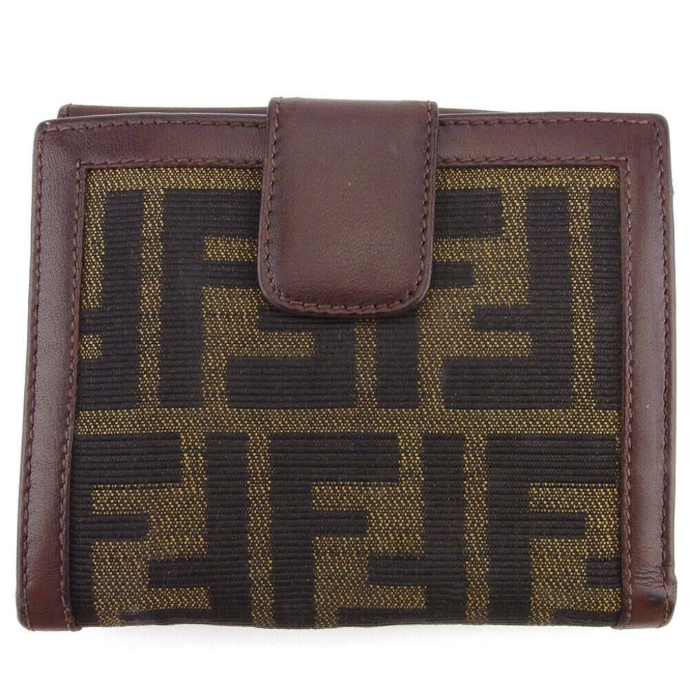 FENDI W hook purse Zucca beige canvas ~ leather Authentic used